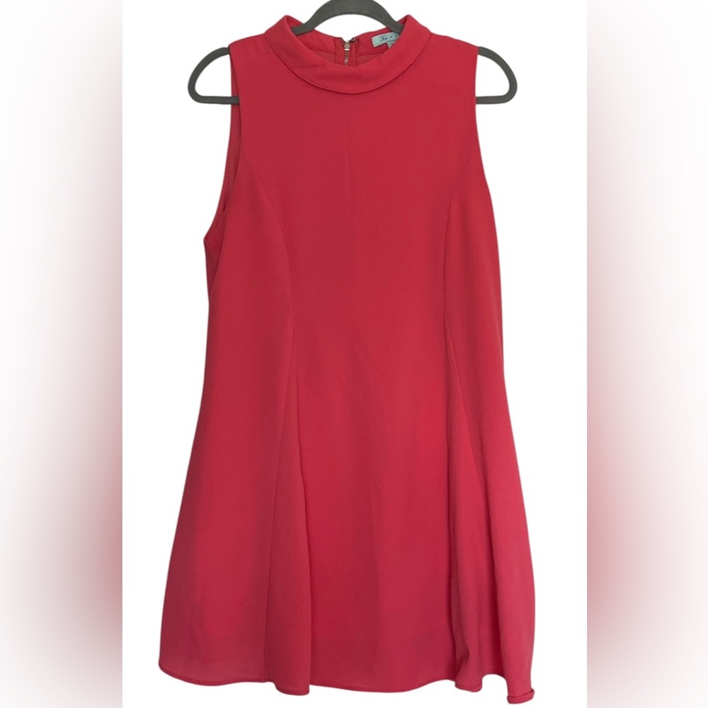 She + Sky Vibrant Coral A-Line Tent Dress Length Mock Neck Sleeveless Party Sz L